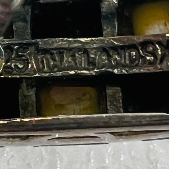 Vtg 925 Silver Checkerboard Stud Earrings Onyx Mother Of Pearl Inlay Thai SX - Picture 5 of 8